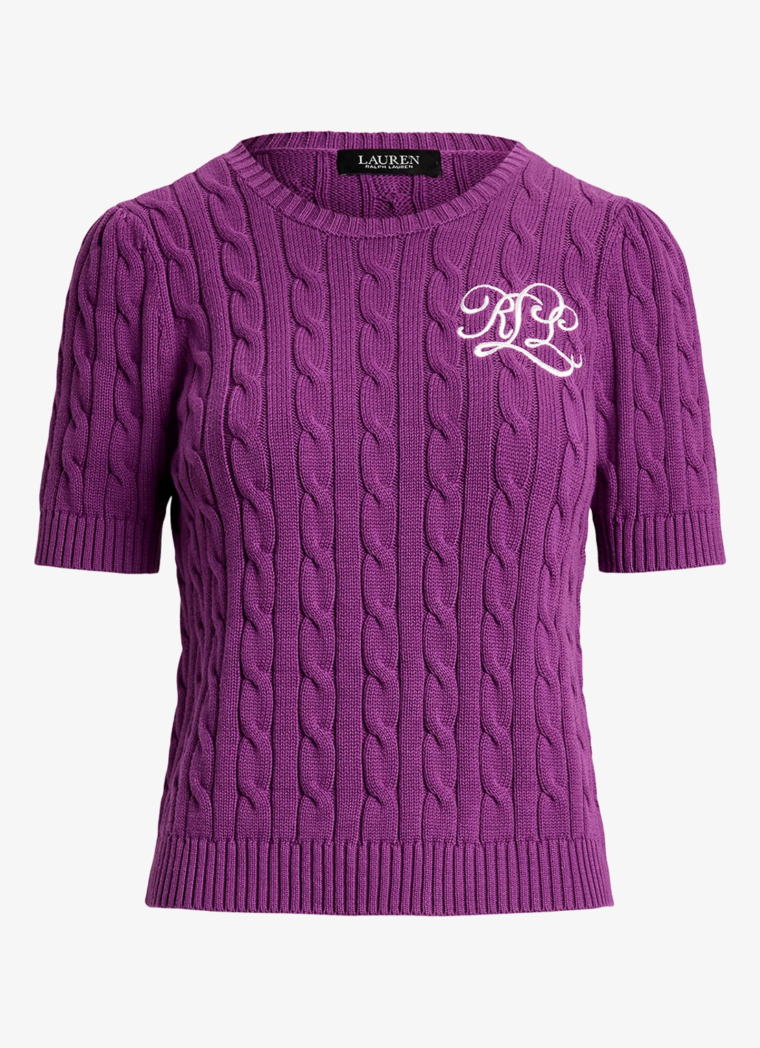 Ralph Lauren Kabelgebreide trui met logoborduring - voorkant 4 paars