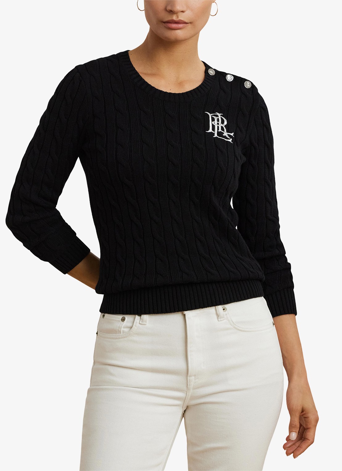 Ralph Lauren Kabelgebreide trui met logoborduring - detail 6 zwart