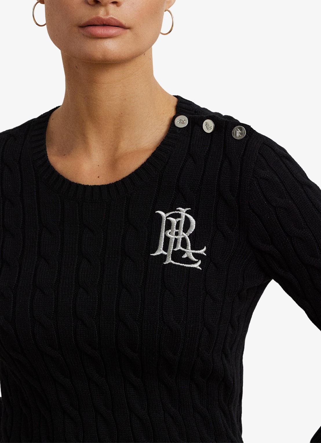 Ralph Lauren Kabelgebreide trui met logoborduring - detail 7 zwart