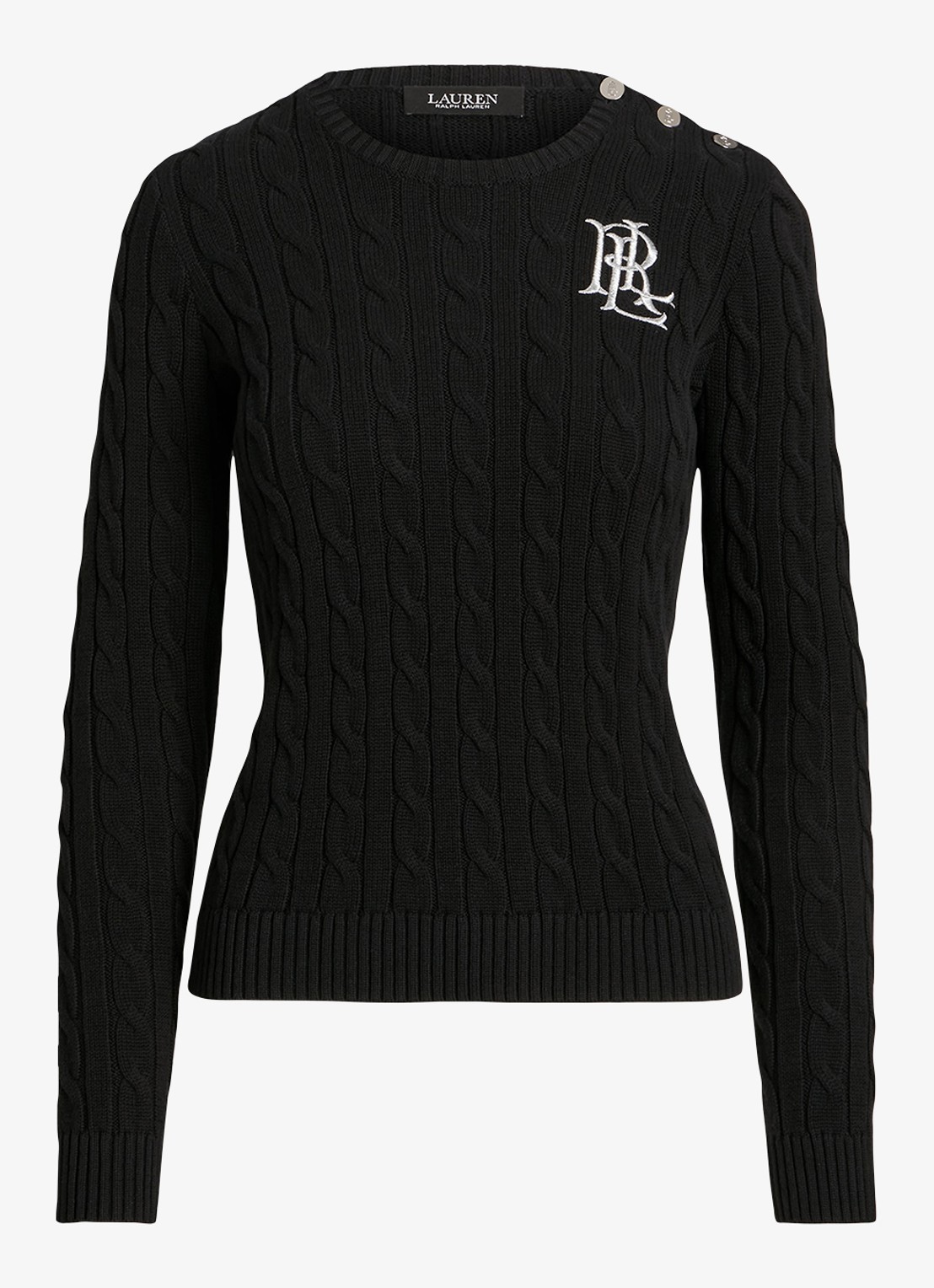 Ralph Lauren Kabelgebreide trui met logoborduring - voorkant 3 zwart
