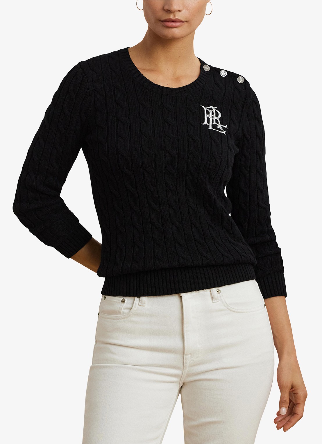 Ralph Lauren Kabelgebreide trui met logoborduring - detail 8 zwart
