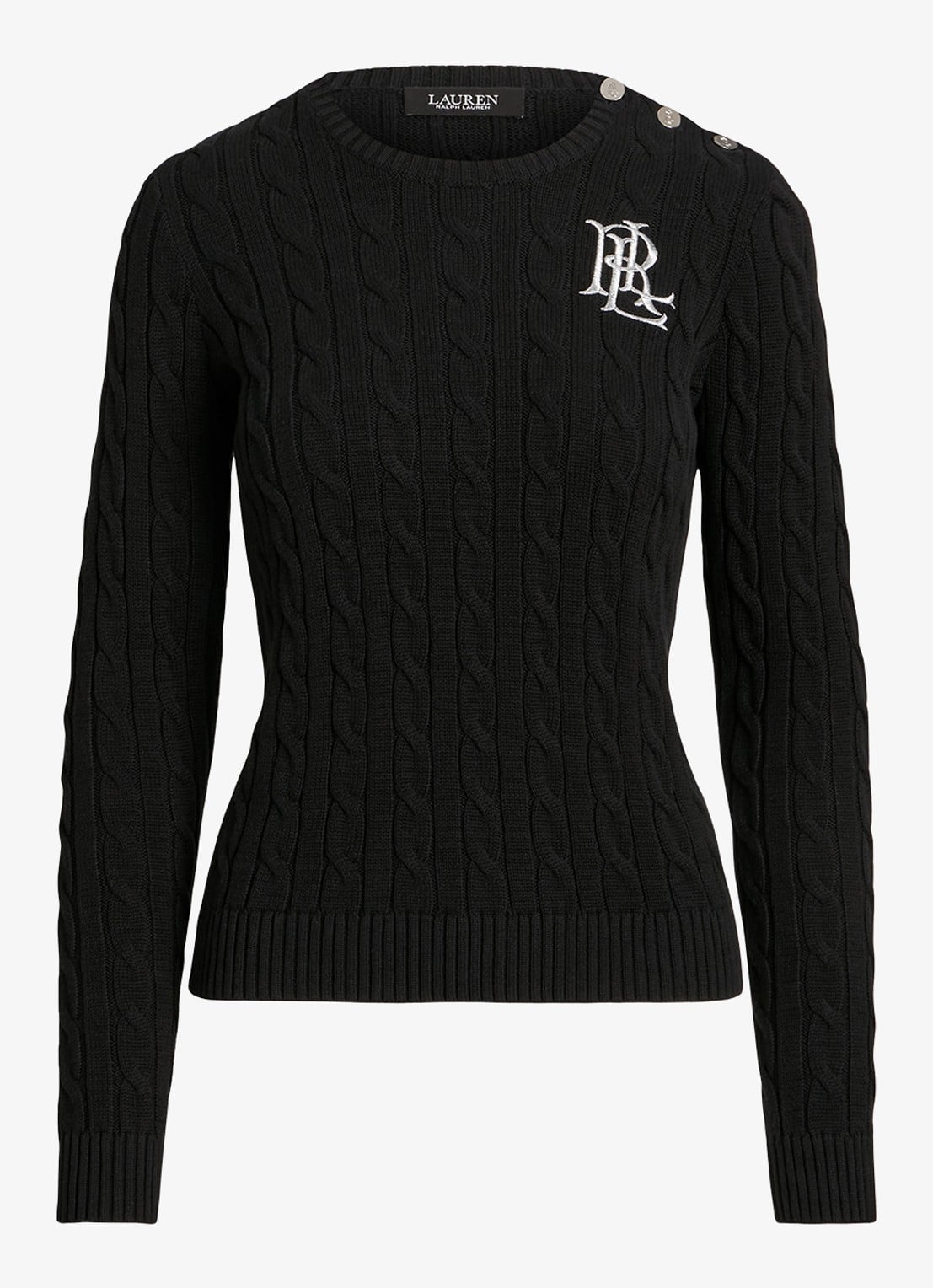 Ralph Lauren Kabelgebreide trui met logoborduring - voorkant 5 zwart