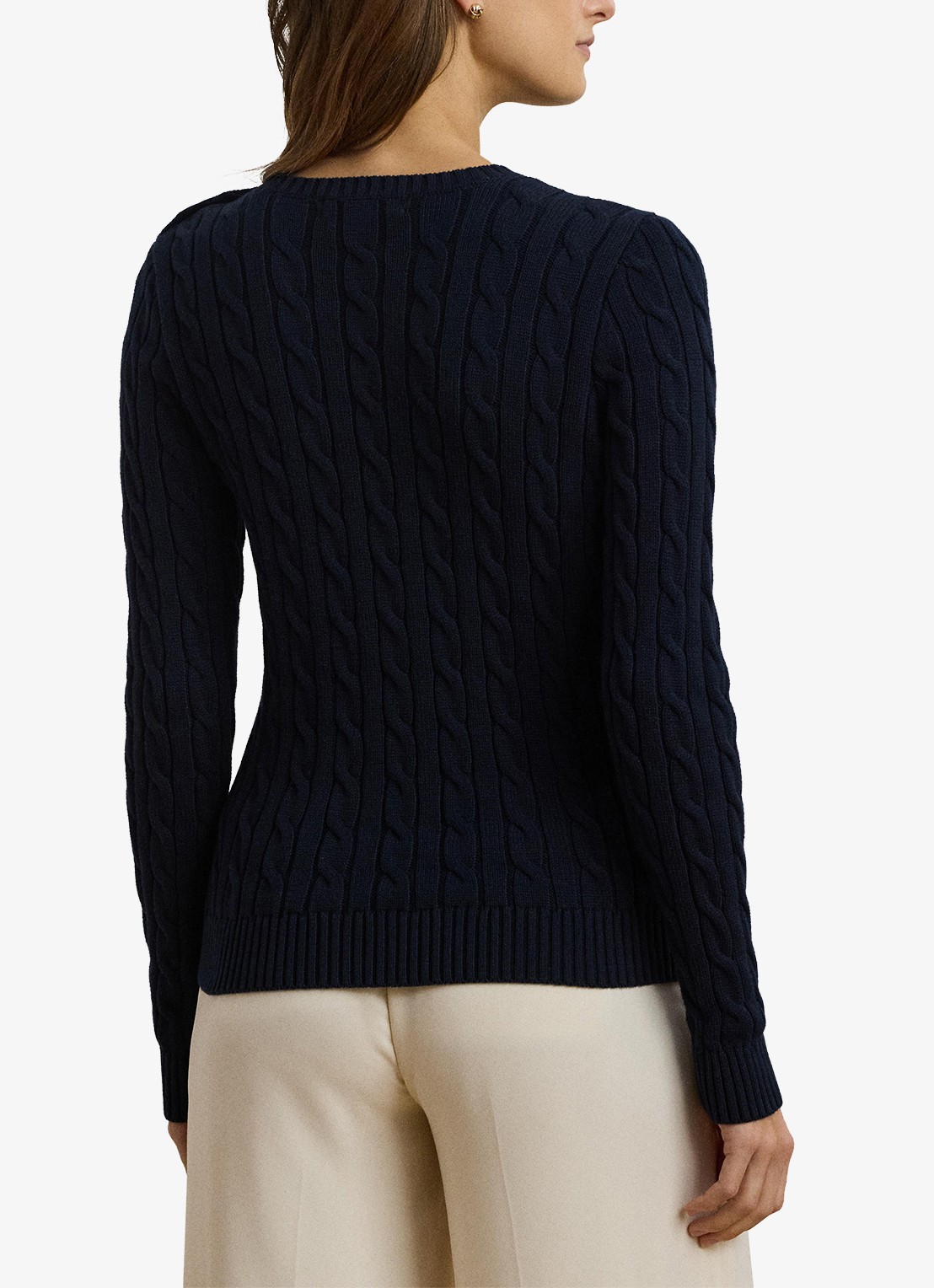 Ralph Lauren Kabelgebreide trui met logoborduring - achterkant 3 blauw