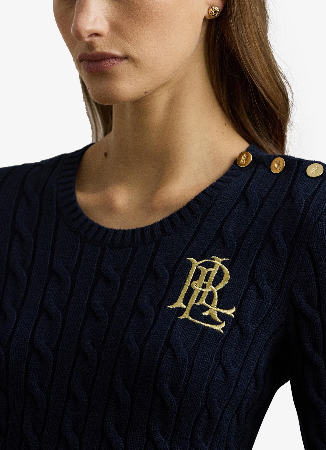 Ralph Lauren Kabelgebreide trui met logoborduring - detail 2 blauw