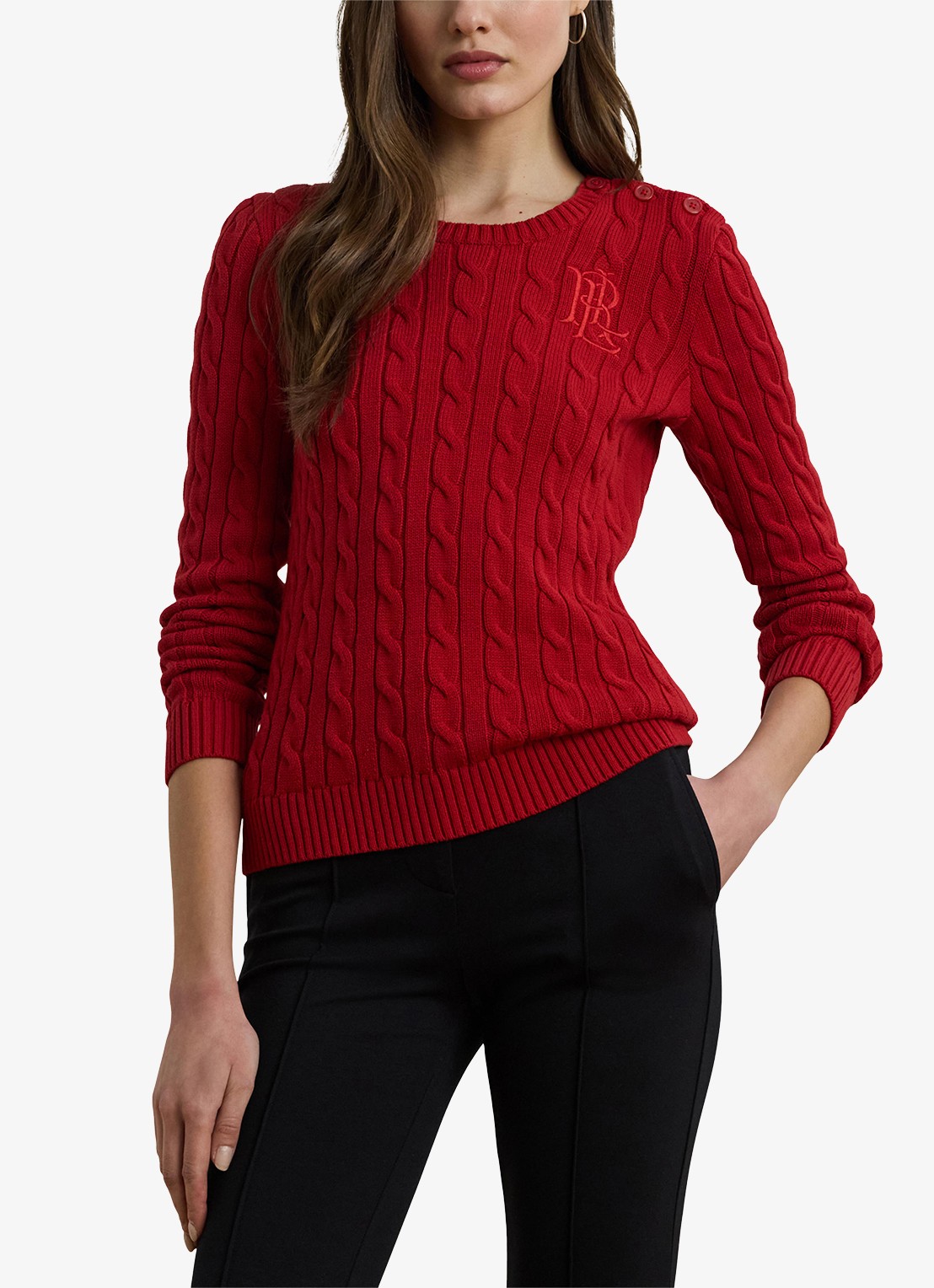 Ralph Lauren Kabelgebreide trui met logoborduring - detail 2 madison red / rood