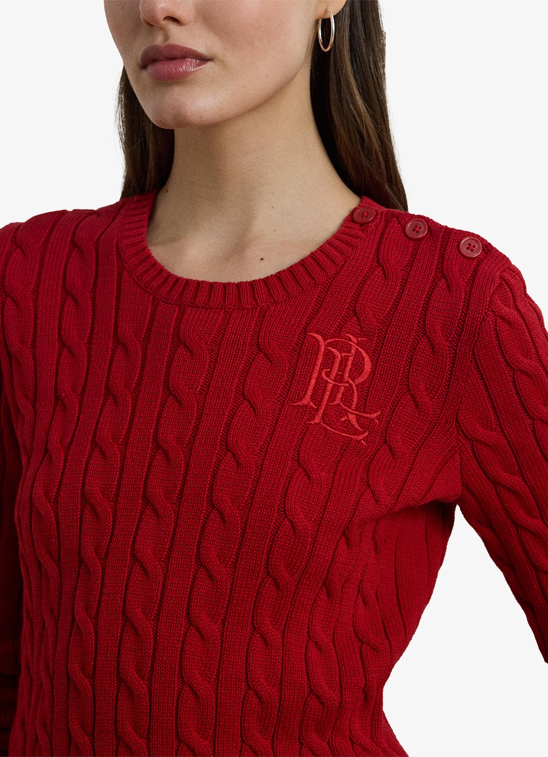 Ralph Lauren Kabelgebreide trui met logoborduring - detail 3 madison red / rood