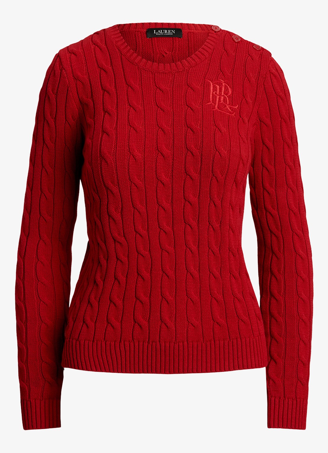 Ralph Lauren Kabelgebreide trui met logoborduring - voorkant 4 madison red / rood