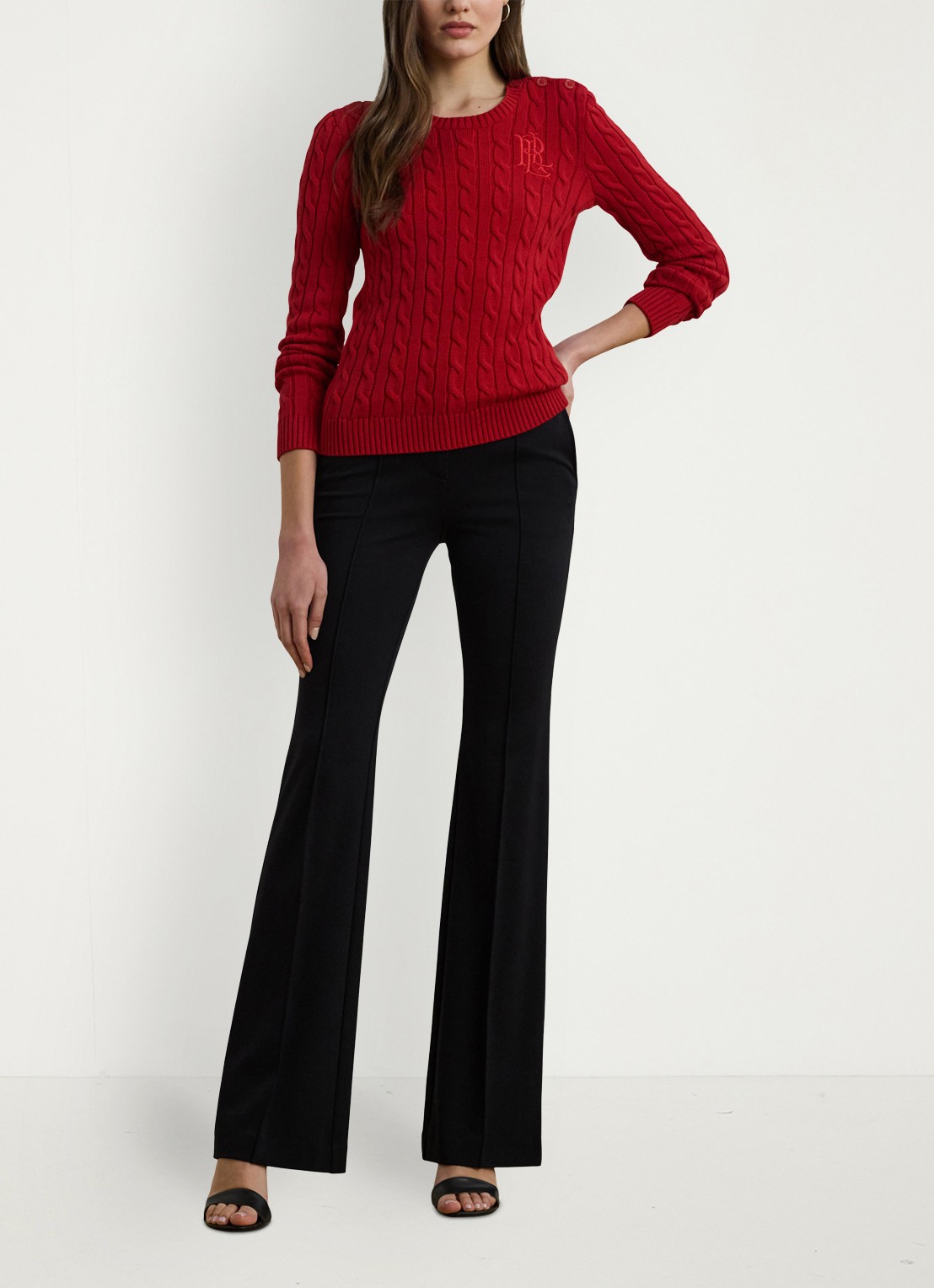 Ralph Lauren Kabelgebreide trui met logoborduring - voorkant 5 madison red / rood