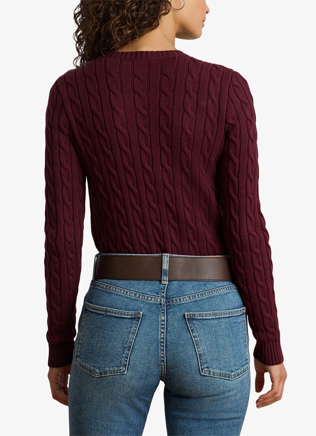 Ralph Lauren Kabelgebreide trui met logoborduring - achterkant 2 dark garnet / bordeauxrood