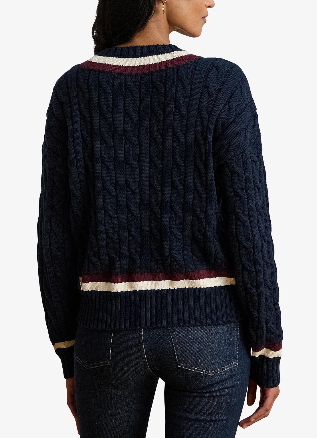 Ralph Lauren Kabelgebreide trui met logoborduring - achterkant donkerblauw