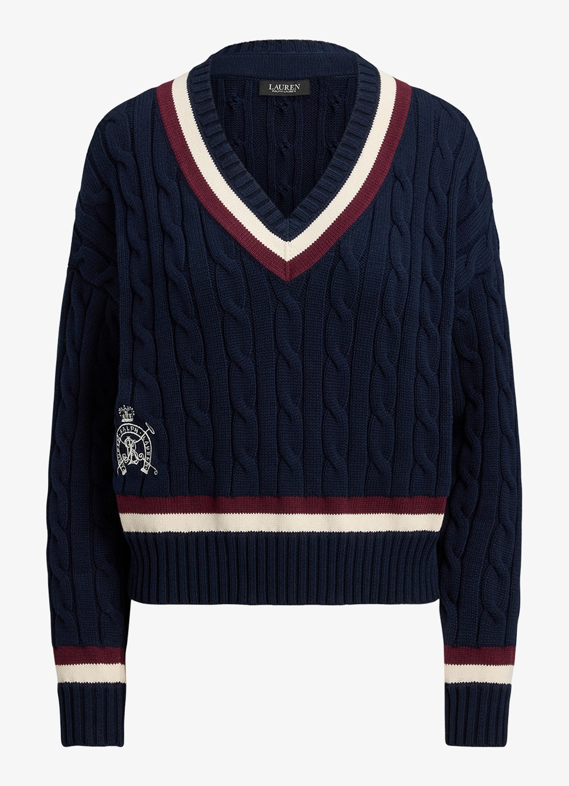 Ralph Lauren Kabelgebreide trui met logoborduring - voorkant 3 donkerblauw