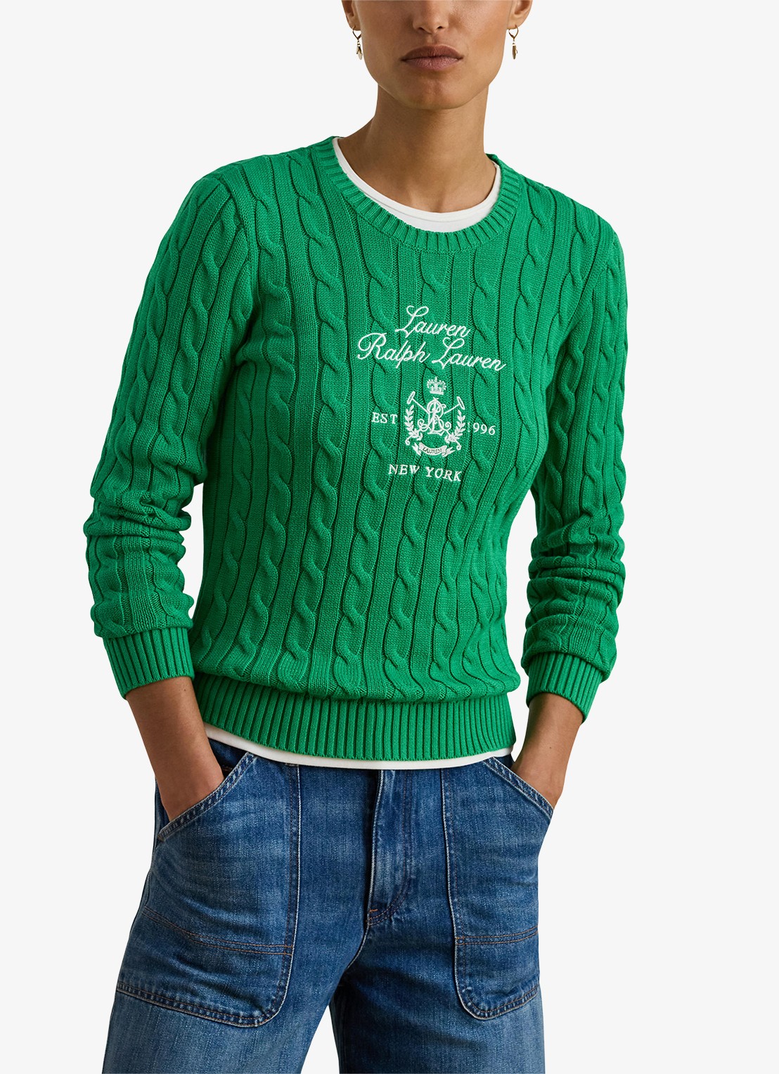 Ralph Lauren Kabelgebreide trui met logoborduring - detail 2 groen