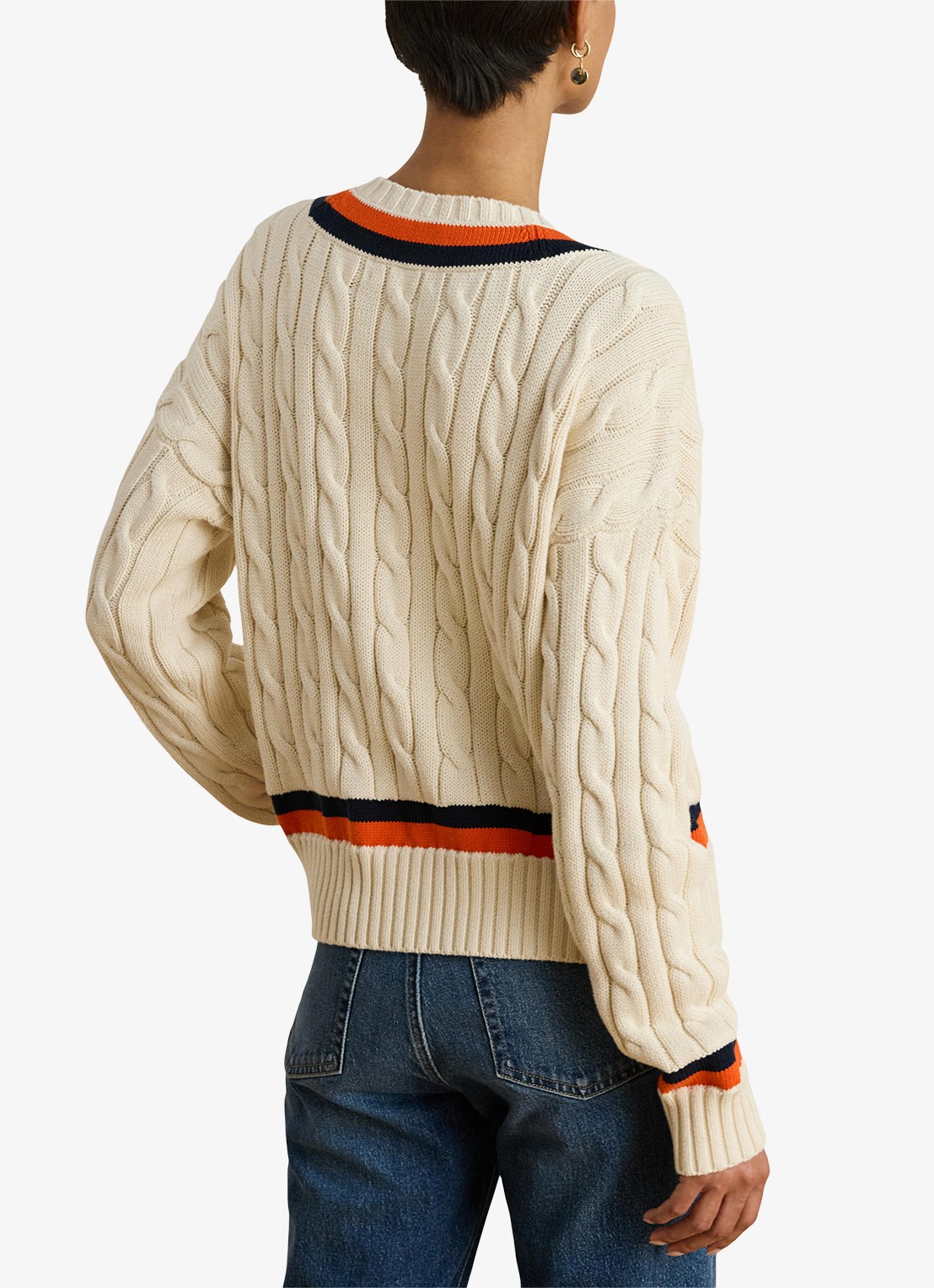 Ralph Lauren Kabelgebreide trui met logoborduring - achterkant 4 creme