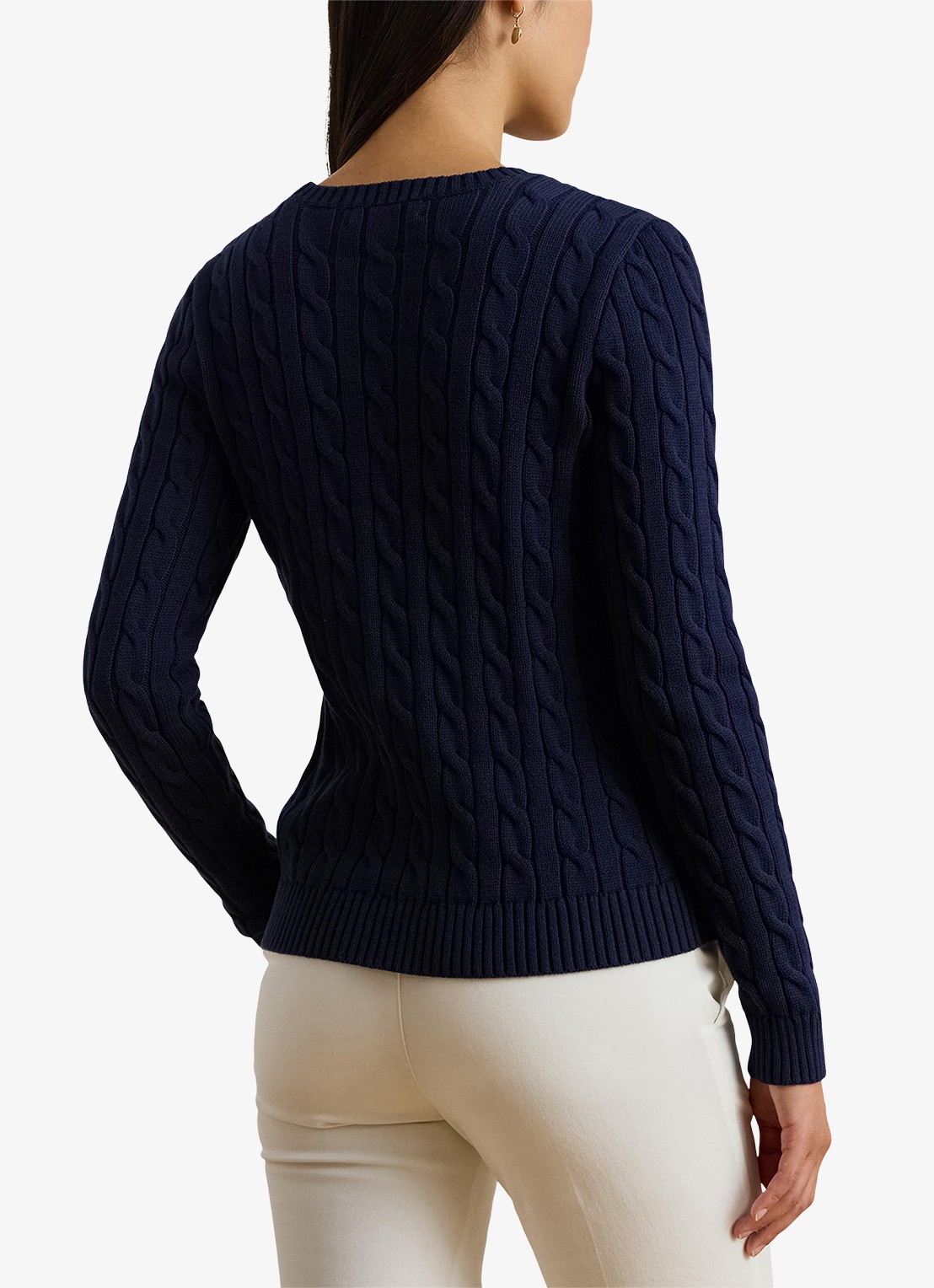 Ralph Lauren Kabelgebreide trui met logoborduring - achterkant 3 donkerblauw