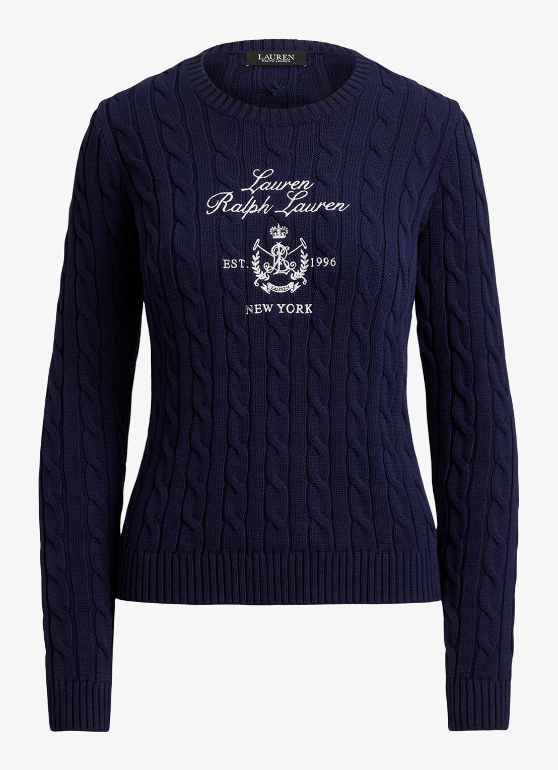 Ralph Lauren Kabelgebreide trui met logoborduring - voorkant donkerblauw