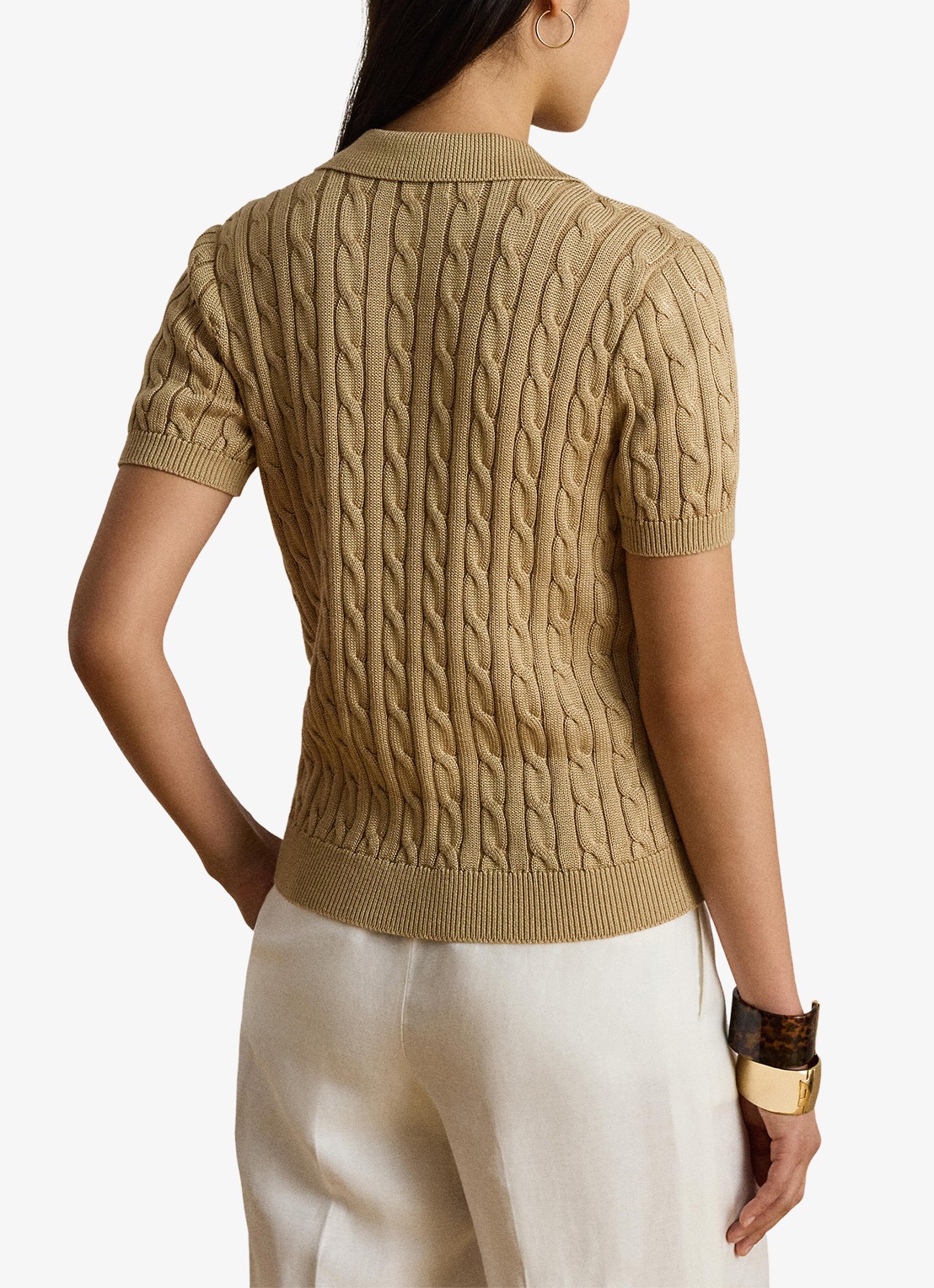 Ralph Lauren Kabelgebreide trui met logoborduring - achterkant birch tan / beige