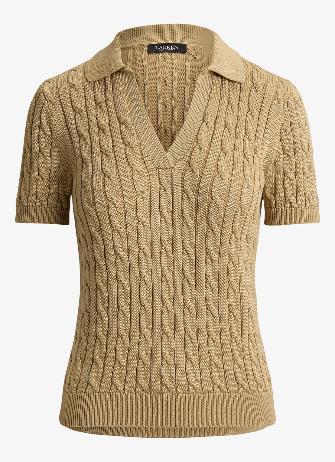 Ralph Lauren Kabelgebreide trui met logoborduring - voorkant 2 birch tan / beige