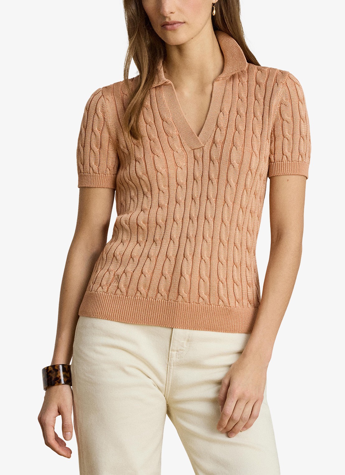 Ralph Lauren Kabelgebreide trui met logoborduring - detail pink sienna / roze