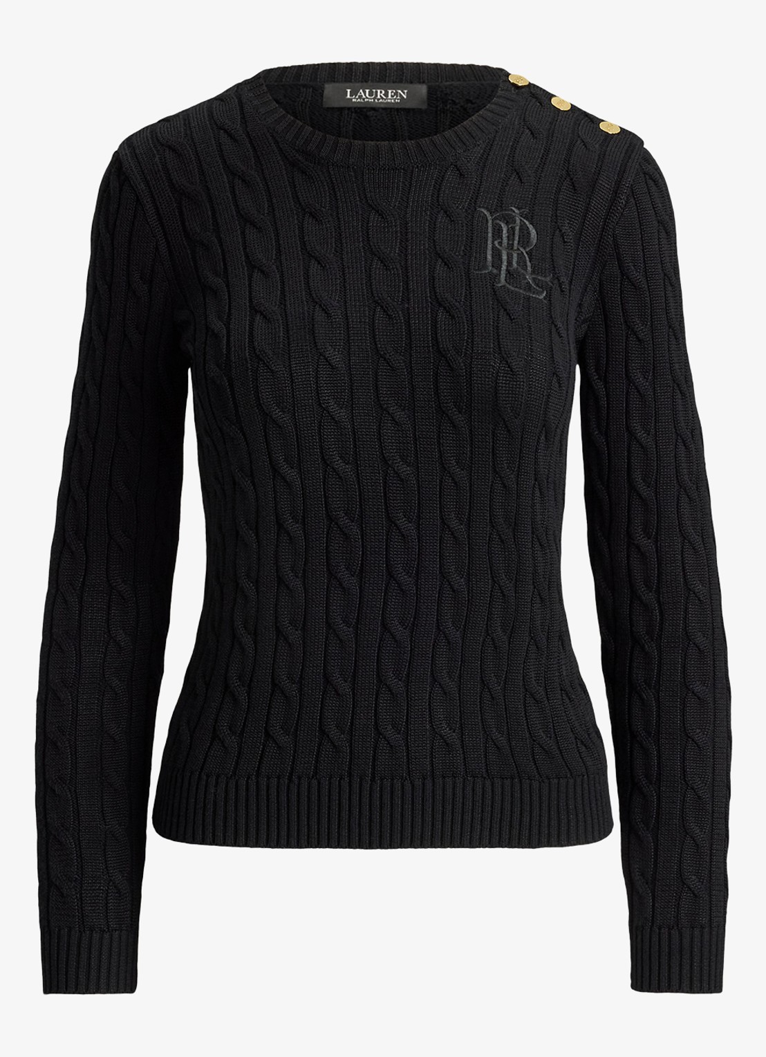 Ralph Lauren Kabelgebreide trui met logoborduring - voorkant 3 zwart