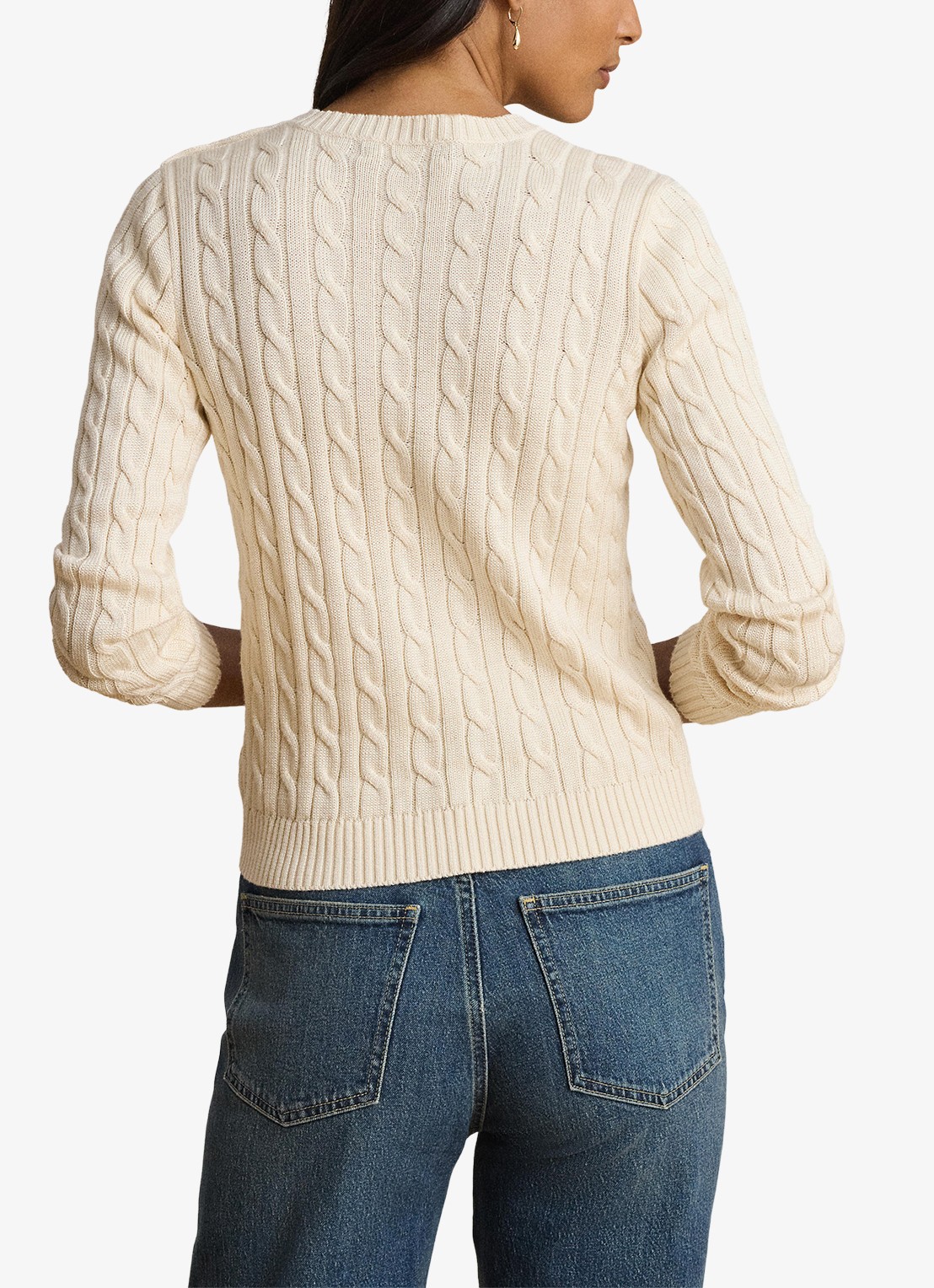 Ralph Lauren Kabelgebreide trui met logoborduring - achterkant 5 mascarpone crème / crème