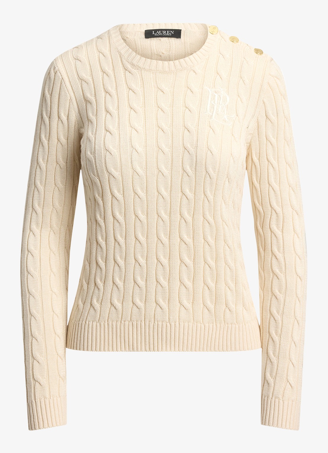 Ralph Lauren Kabelgebreide trui met logoborduring - voorkant 3 mascarpone crème / crème
