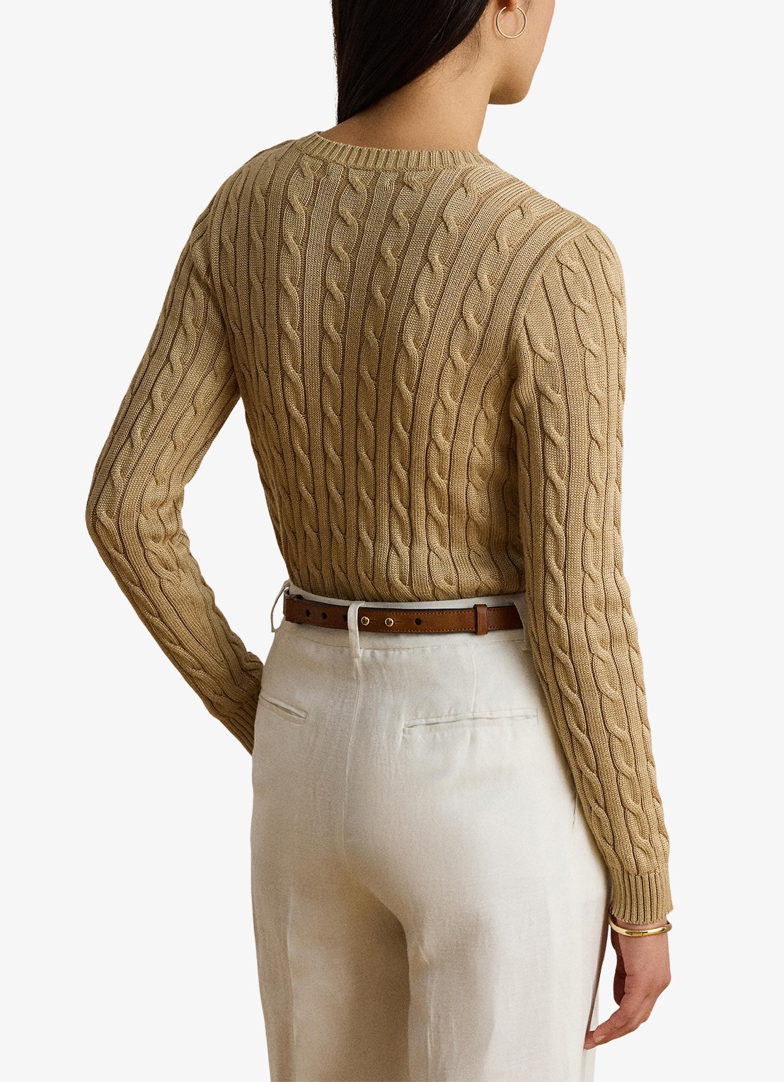 Ralph Lauren Kabelgebreide trui met logoborduring - achterkant birch tan / beige