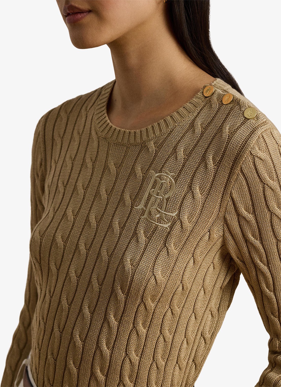 Ralph Lauren Kabelgebreide trui met logoborduring - detail 3 birch tan / beige