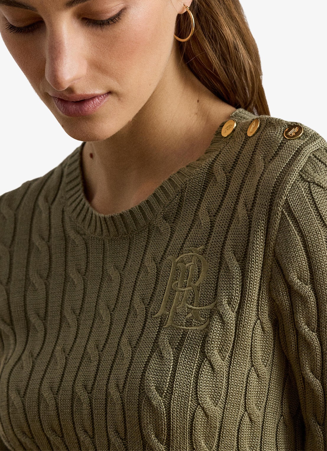 Ralph Lauren Kabelgebreide trui met logoborduring - detail 3 light agave / groen