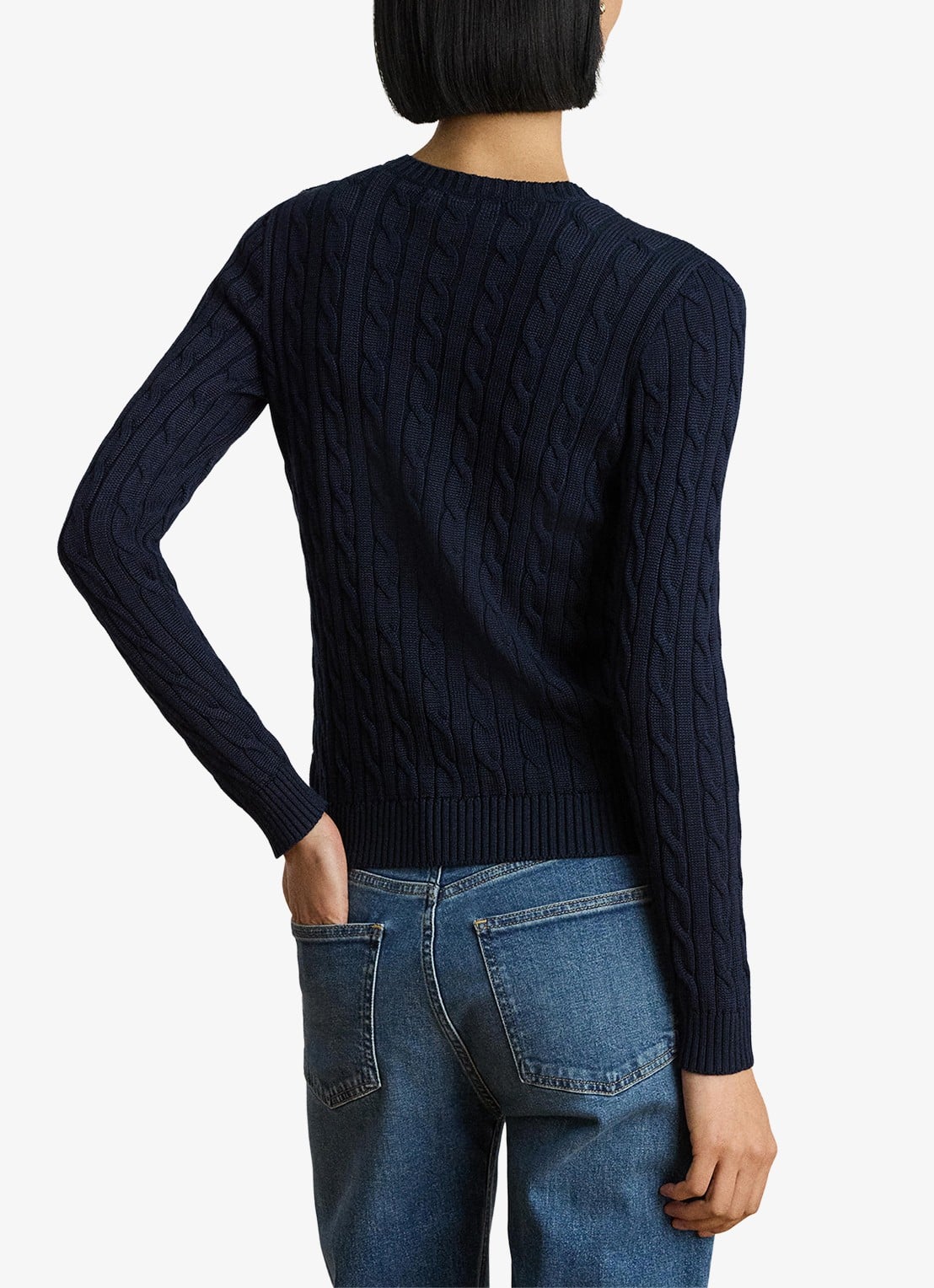 Ralph Lauren Kabelgebreide trui met logoborduring - achterkant lauren navy / blauw