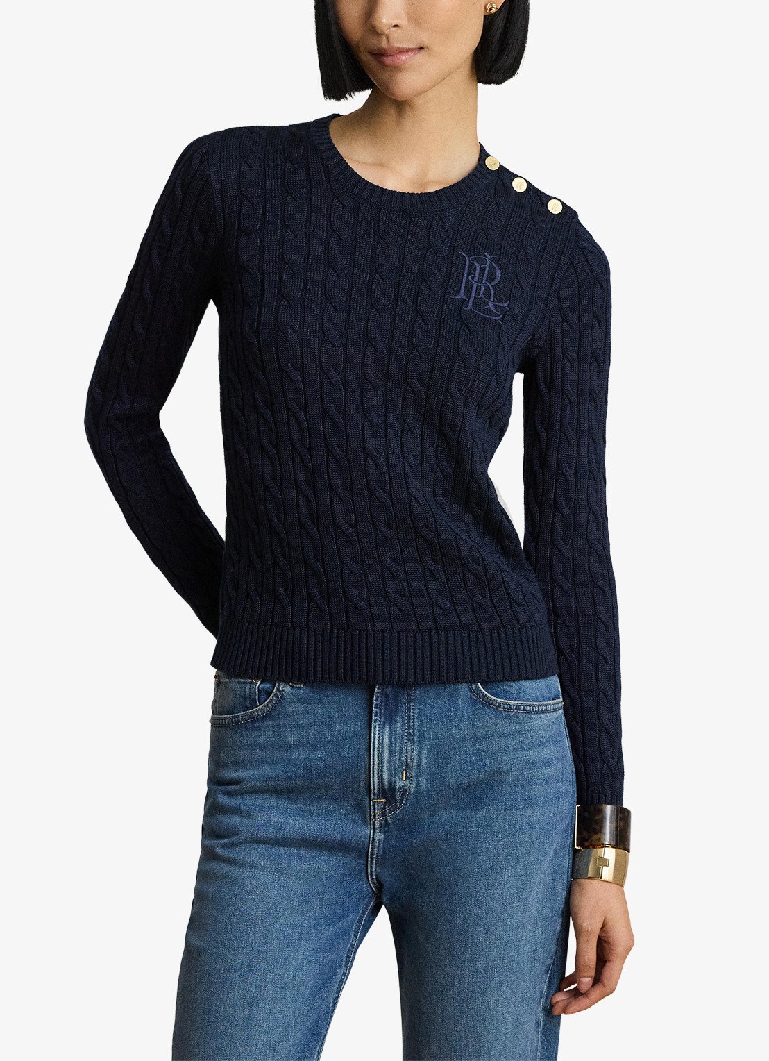 Ralph Lauren Kabelgebreide trui met logoborduring - detail 2 lauren navy / blauw