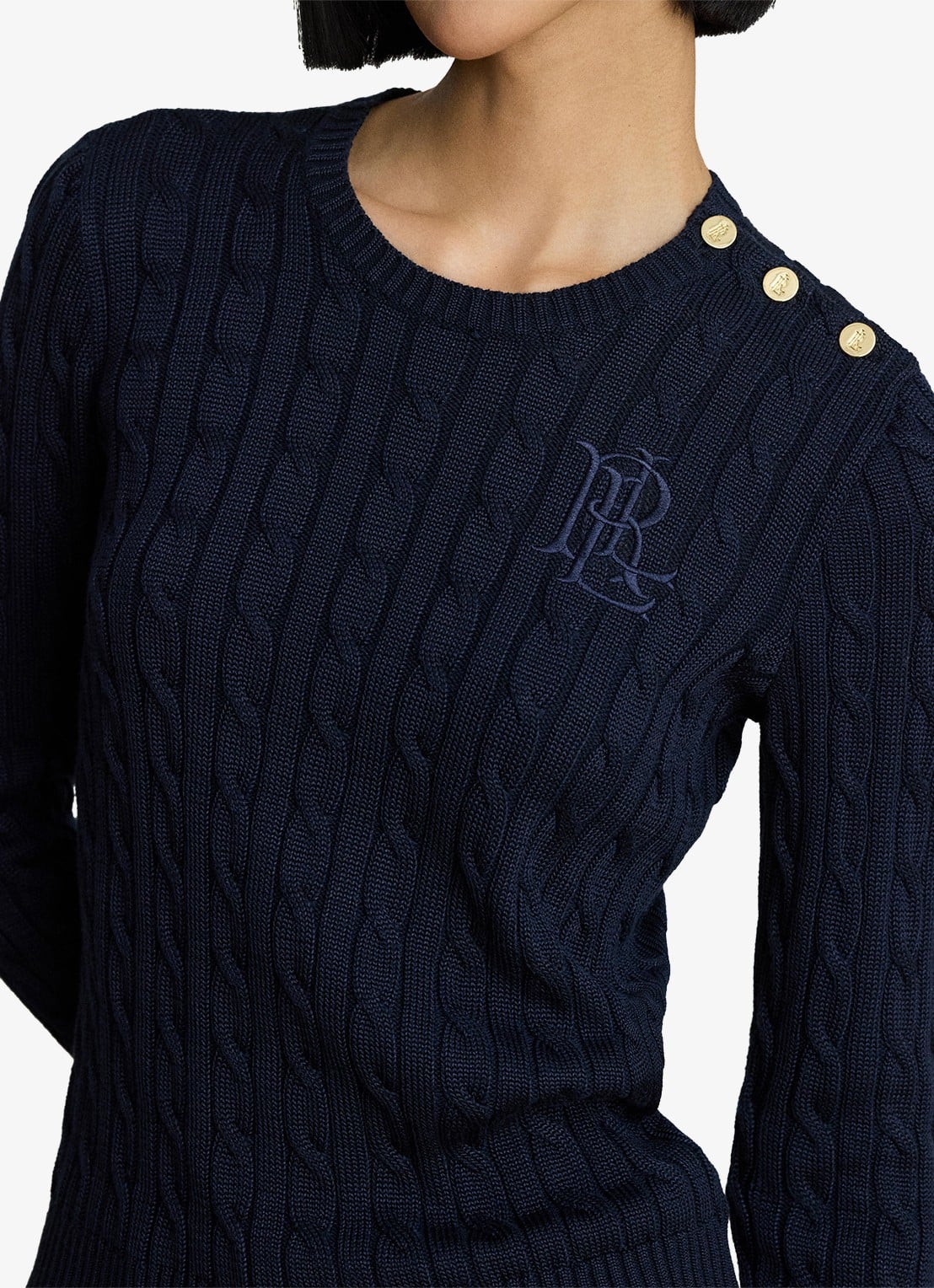 Ralph Lauren Kabelgebreide trui met logoborduring - detail 3 lauren navy / blauw