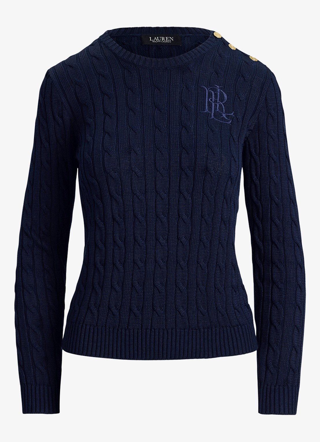 Ralph Lauren Kabelgebreide trui met logoborduring - voorkant 4 lauren navy / blauw