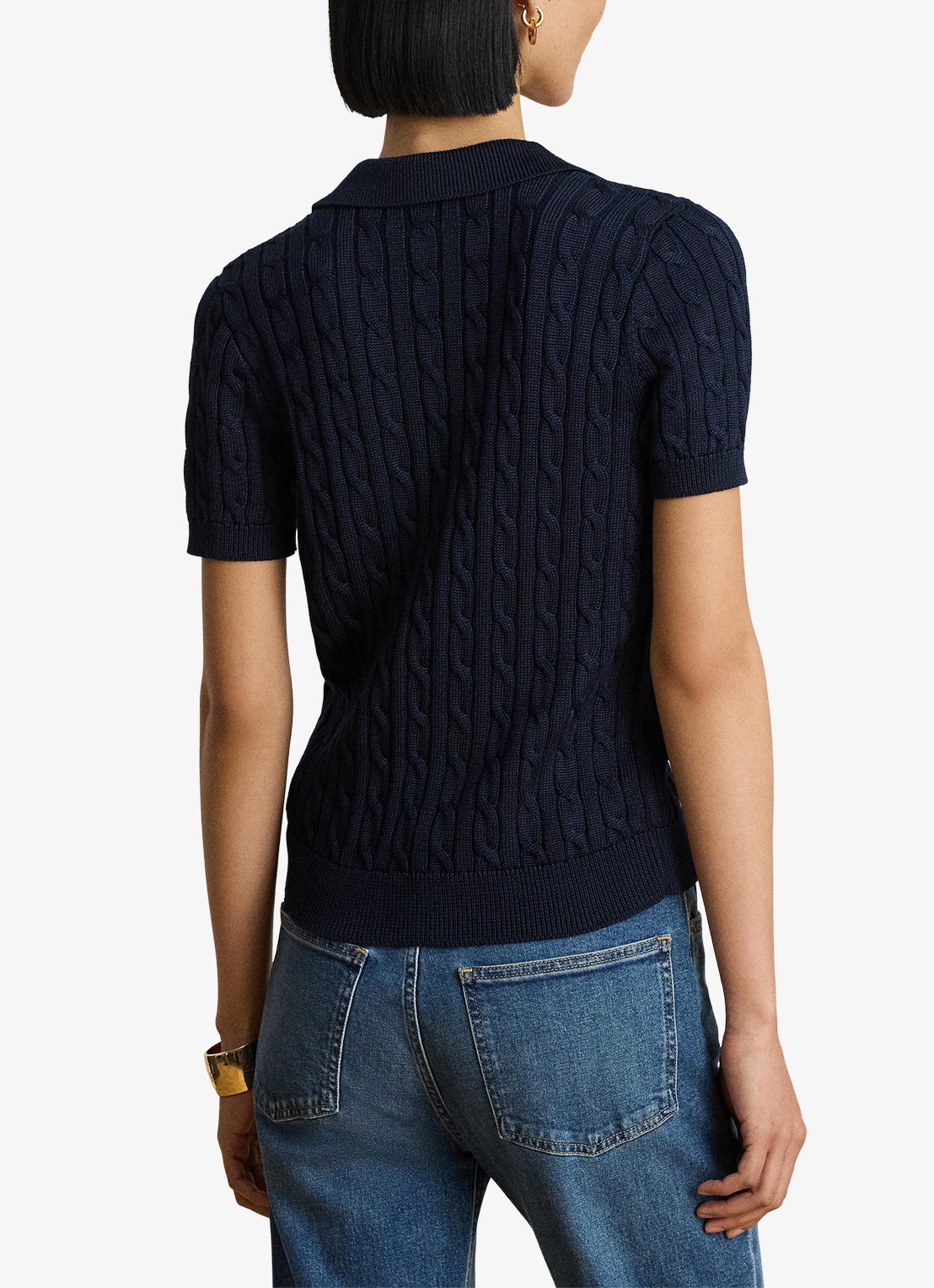 Ralph Lauren Kabelgebreide trui met logoborduring - achterkant 5 lauren navy / blauw
