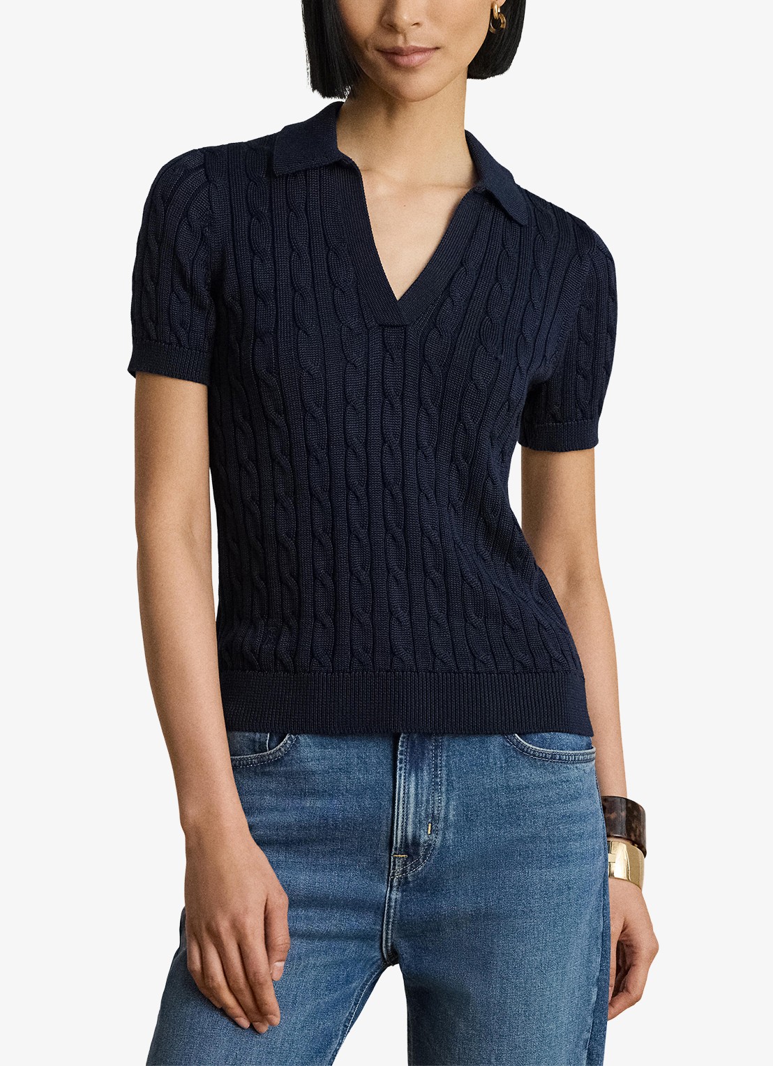Ralph Lauren Kabelgebreide trui met logoborduring - detail lauren navy / blauw