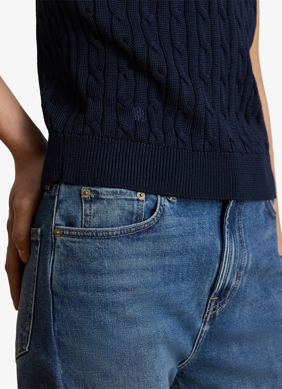 Ralph Lauren Kabelgebreide trui met logoborduring - detail 2 lauren navy / blauw