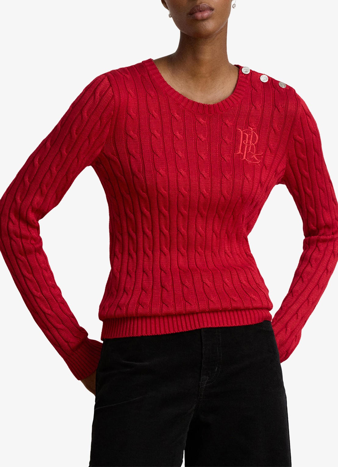 Ralph Lauren Kabelgebreide trui met logoborduring - detail ralph red / rood