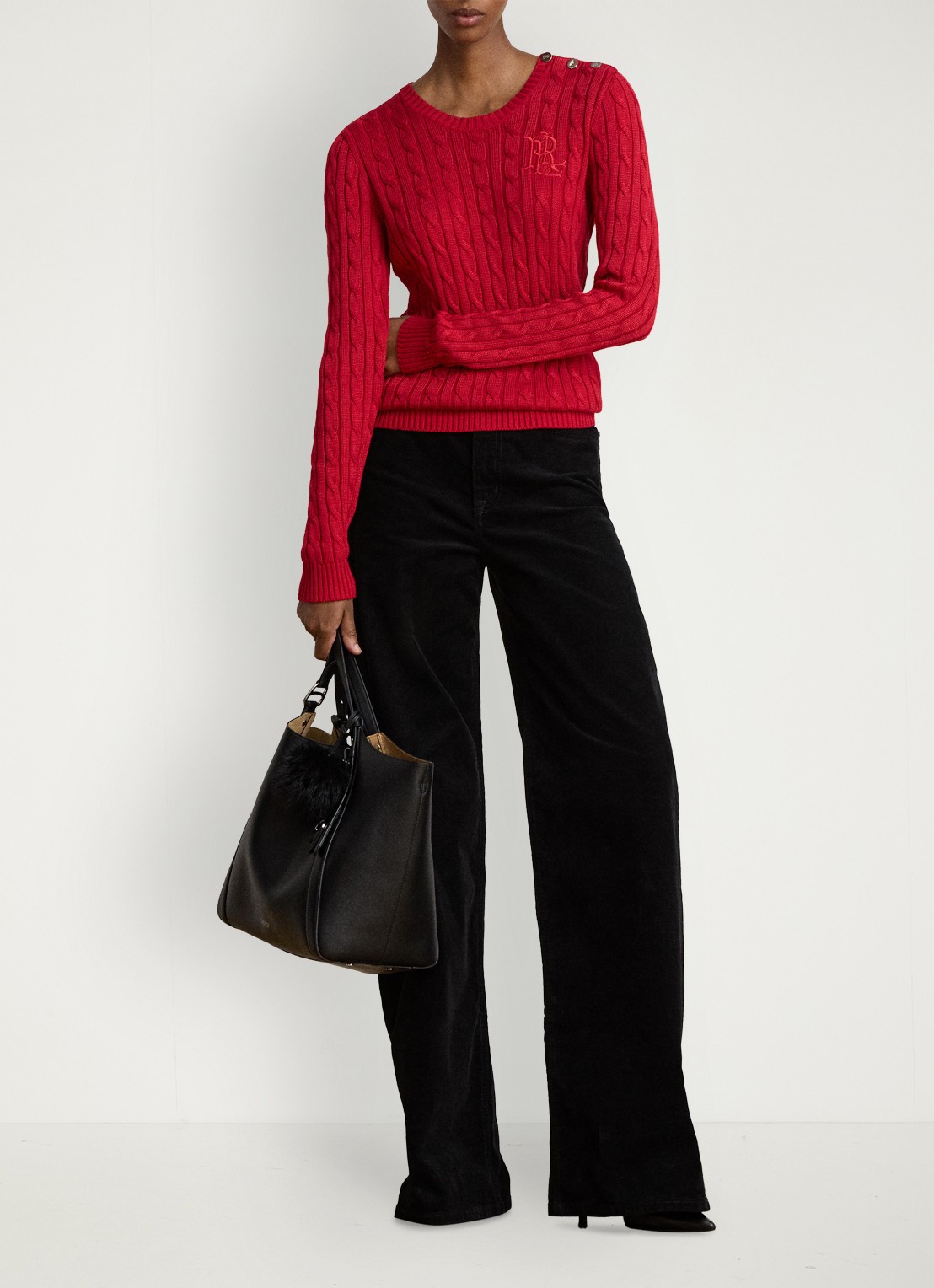 Ralph Lauren Kabelgebreide trui met logoborduring - voorkant 5 ralph red / rood
