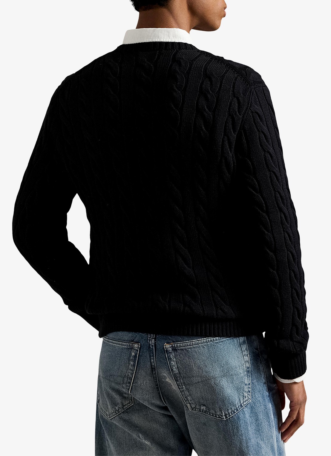 Ralph Lauren Kabelgebreide trui met logoborduring - achterkant 5 polo black / zwart