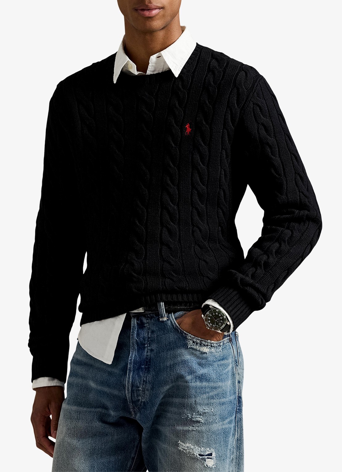 Ralph Lauren Kabelgebreide trui met logoborduring - detail 3 polo black / zwart