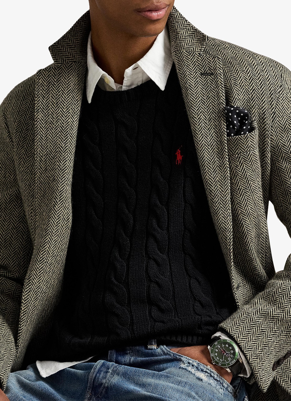Ralph Lauren Kabelgebreide trui met logoborduring - detail 4 polo black / zwart