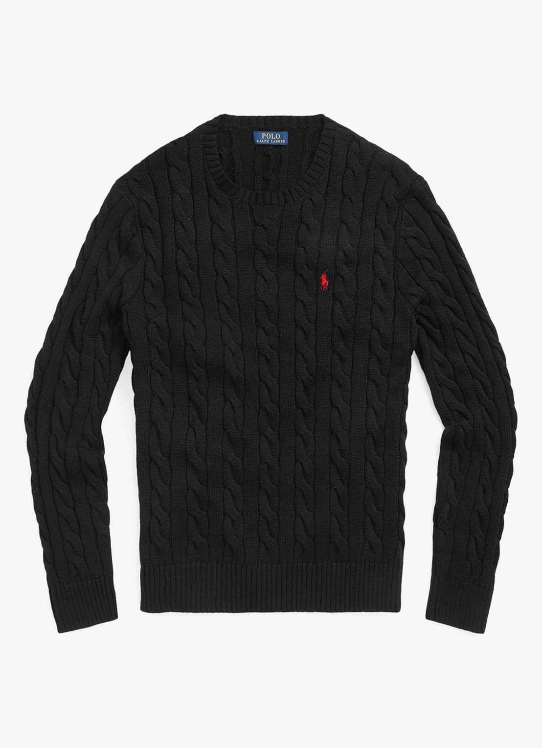 Ralph Lauren Kabelgebreide trui met logoborduring - voorkant polo black / zwart