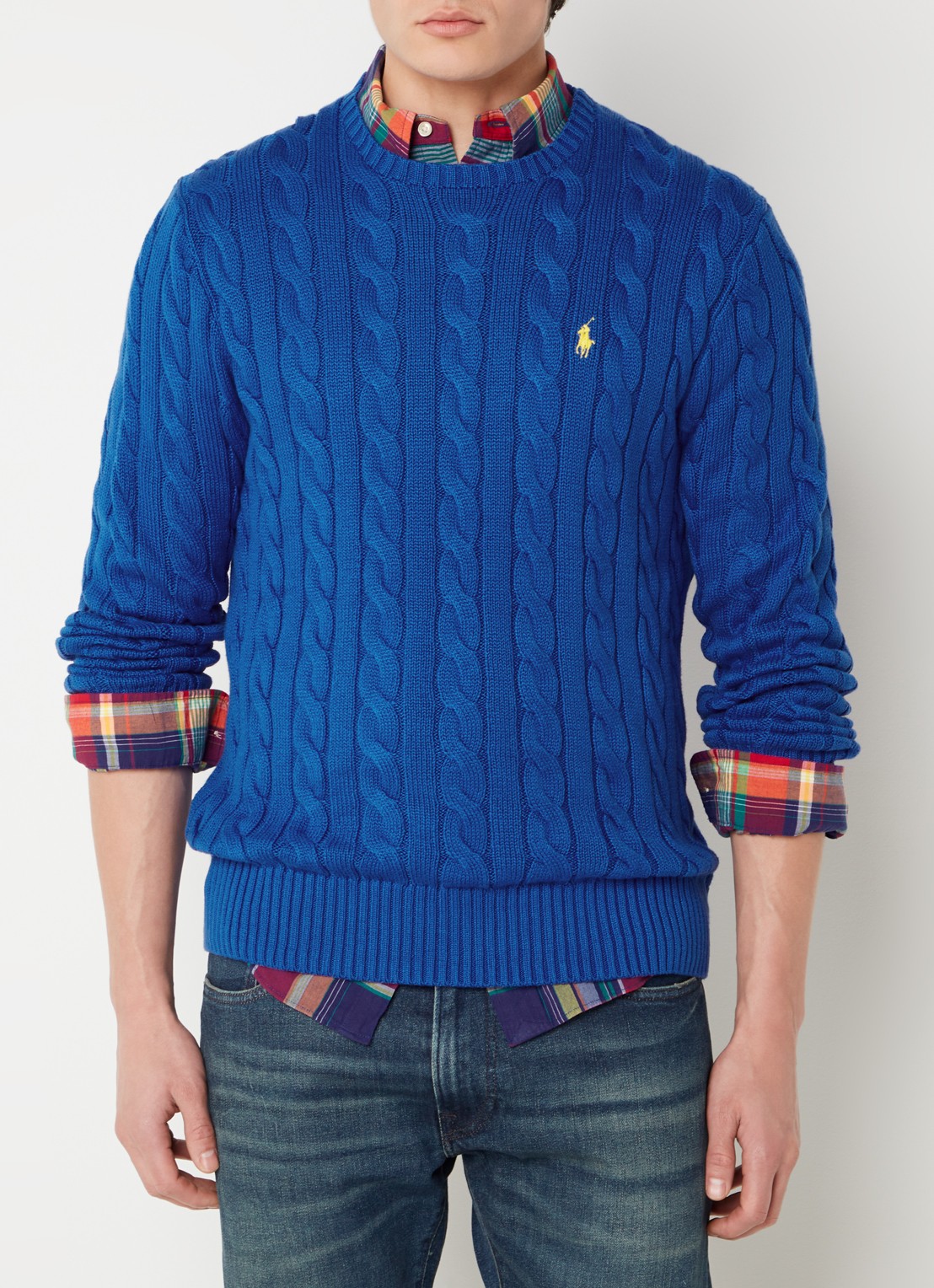 Ralph Lauren Kabelgebreide trui met logoborduring - detail heritage blue-2zbc