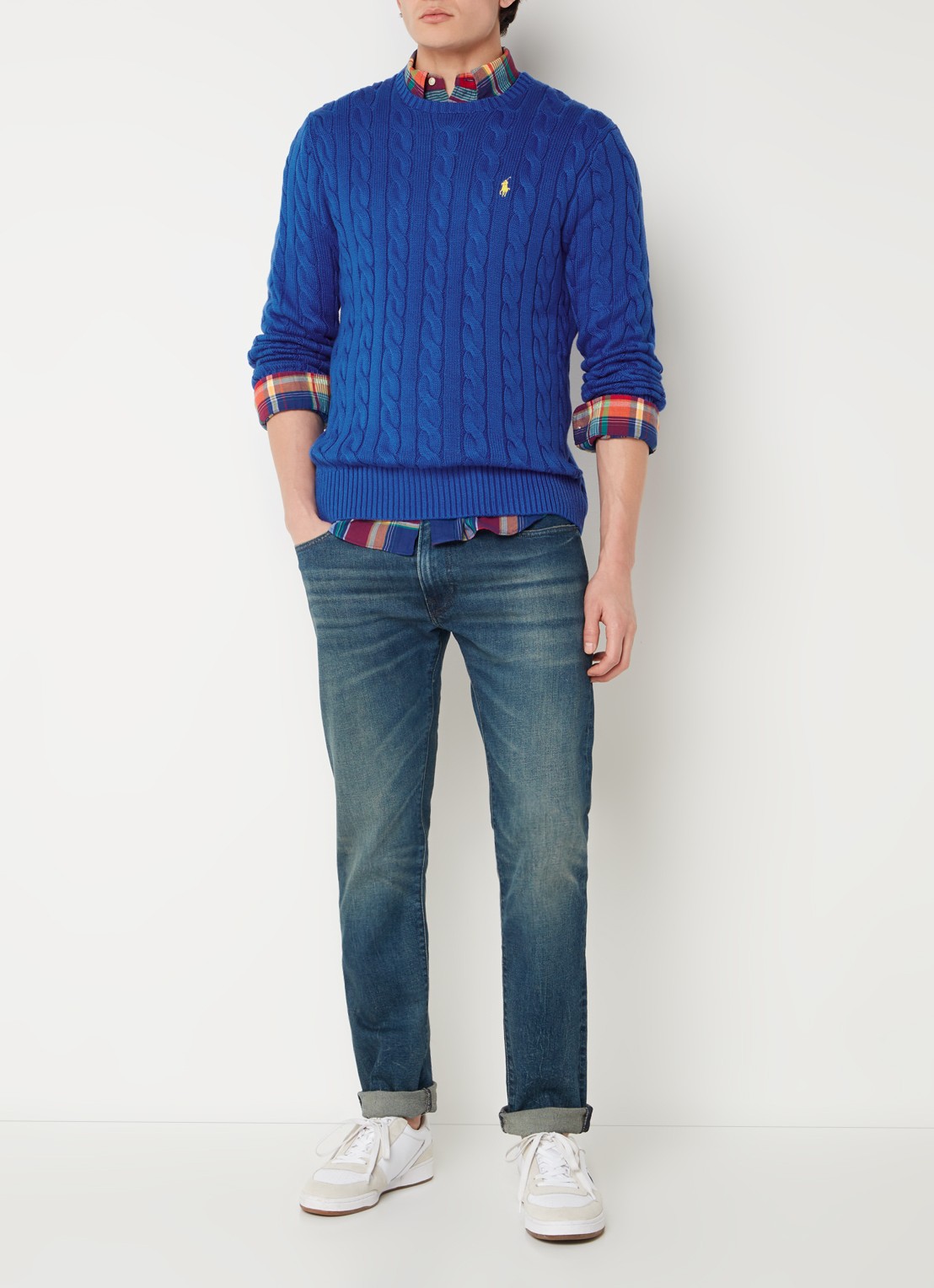 Ralph Lauren Kabelgebreide trui met logoborduring - voorkant 4 heritage blue-2zbc