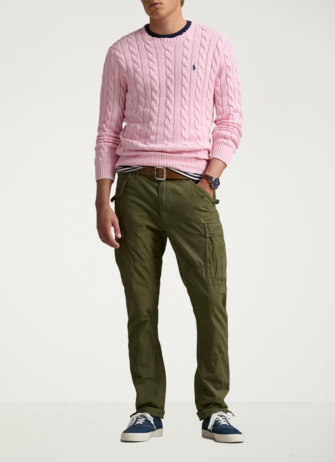 Ralph Lauren Kabelgebreide trui met logoborduring - voorkant 2 carmel pink-2wqc