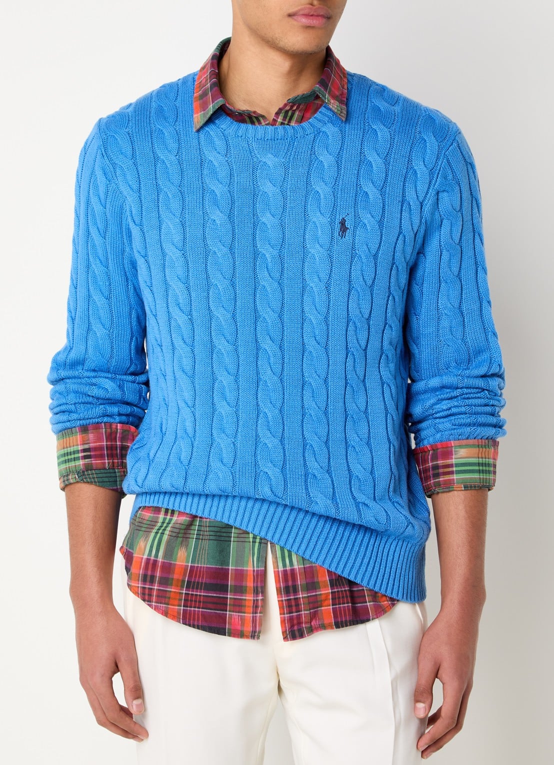 Ralph Lauren Kabelgebreide trui met logoborduring - detail blue orbit-1n60