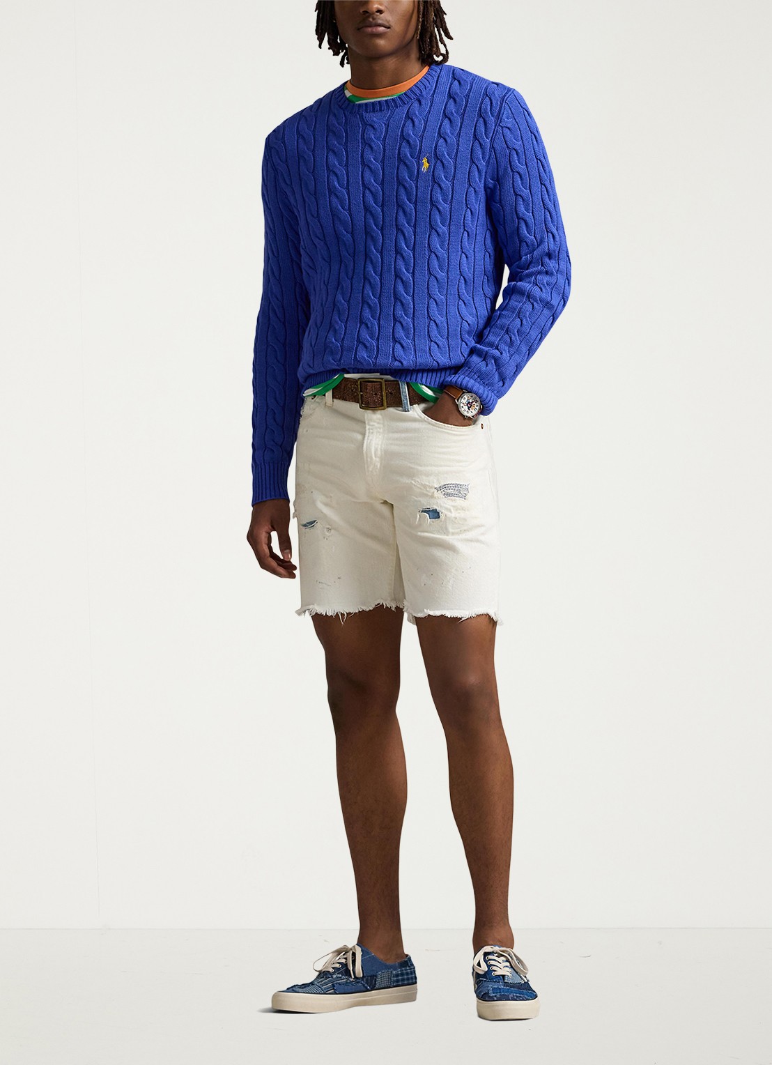 Ralph Lauren Kabelgebreide trui met logoborduring - voorkant 3 bluebell bloom-44ep