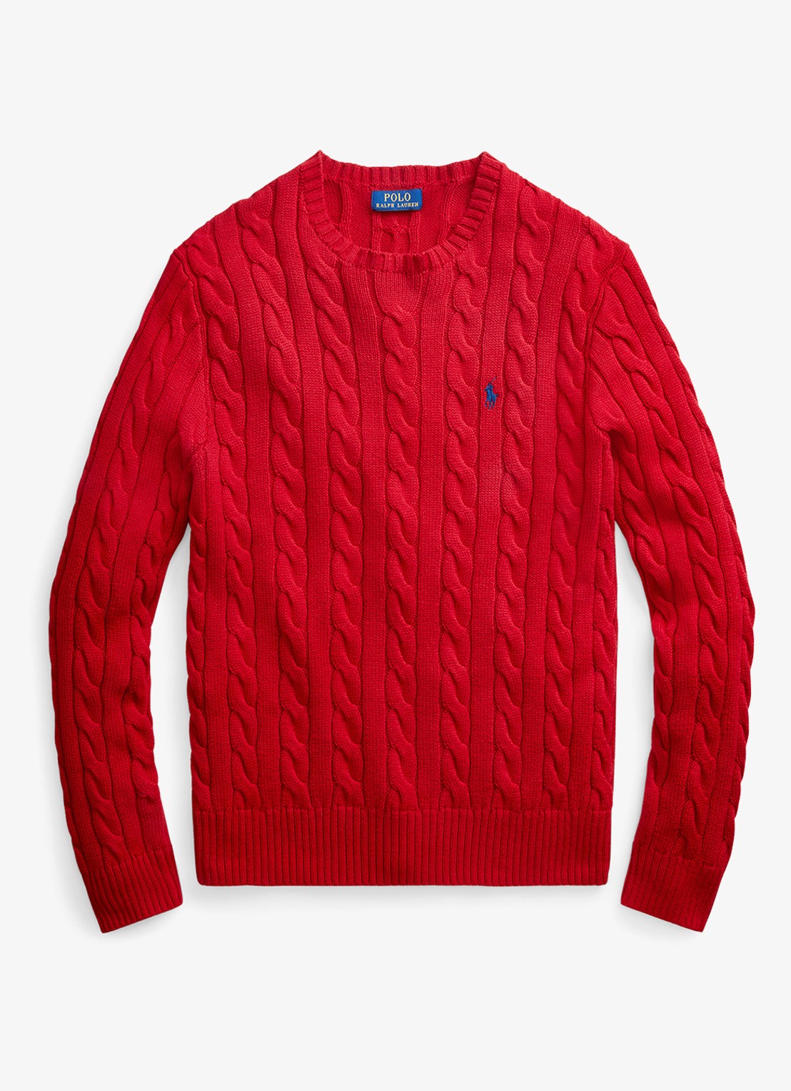 Ralph Lauren Kabelgebreide trui met logoborduring - voorkant 3 park avenue red-2zpd