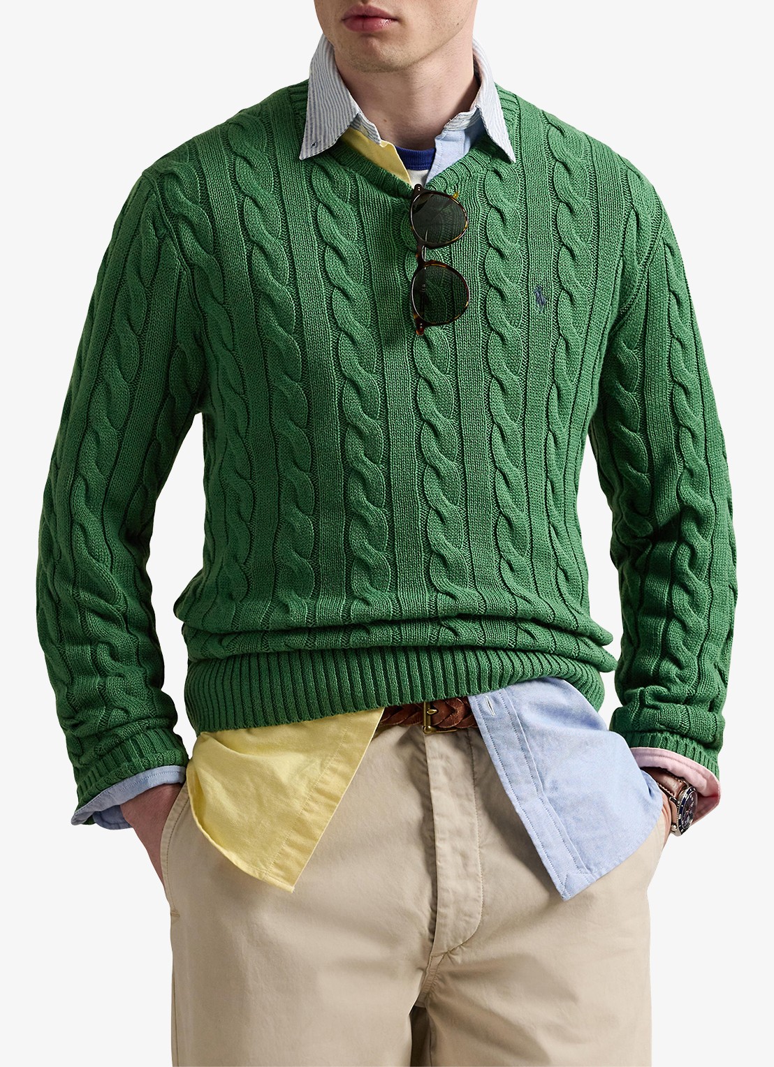 Ralph Lauren Kabelgebreide trui met logoborduring - detail kale green-45qo