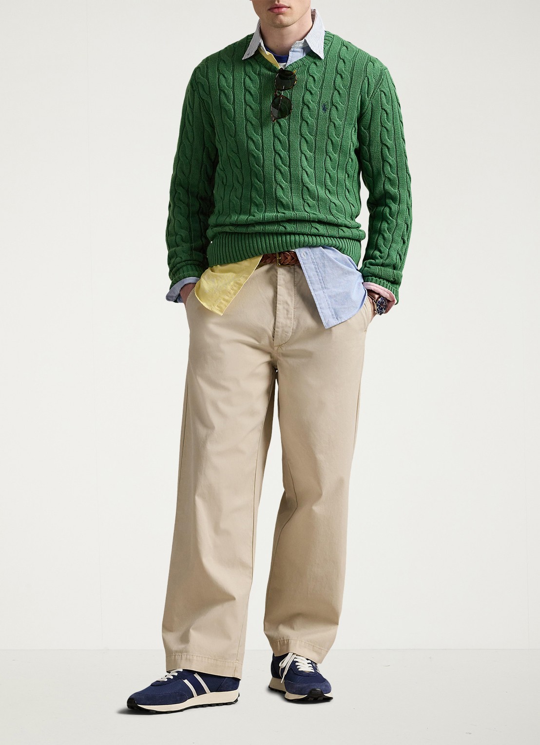 Ralph Lauren Kabelgebreide trui met logoborduring - voorkant 4 kale green-45qo