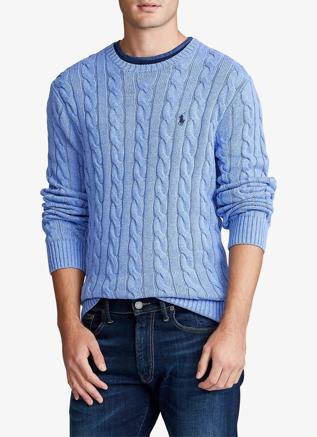 Ralph Lauren Kabelgebreide trui met logoborduring - detail soft royal heather-2z1a